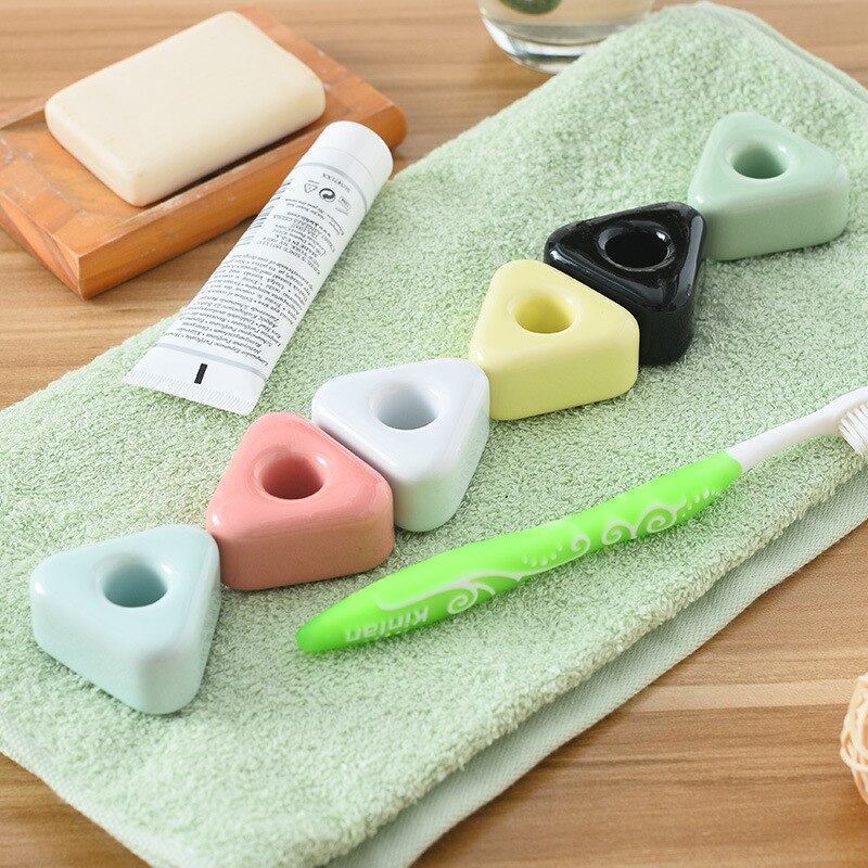 Multifunction Triangle Ceramic Toothbrush Holder Candy Color Base Frame Storage Rack Bathroom Toiletries Stand Shelf