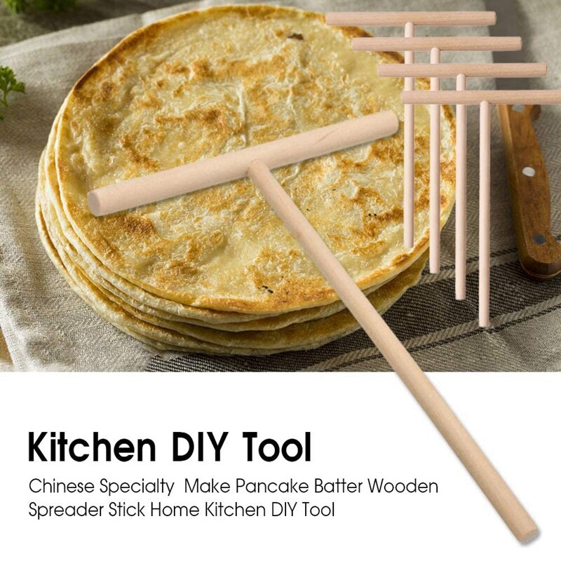 Crepé en forma de T para hacer tortitas, distribuidor de madera, Palo, herramientas de crepé de madera, esparcidores de crepé para hacer Crepes, 4 Uds.