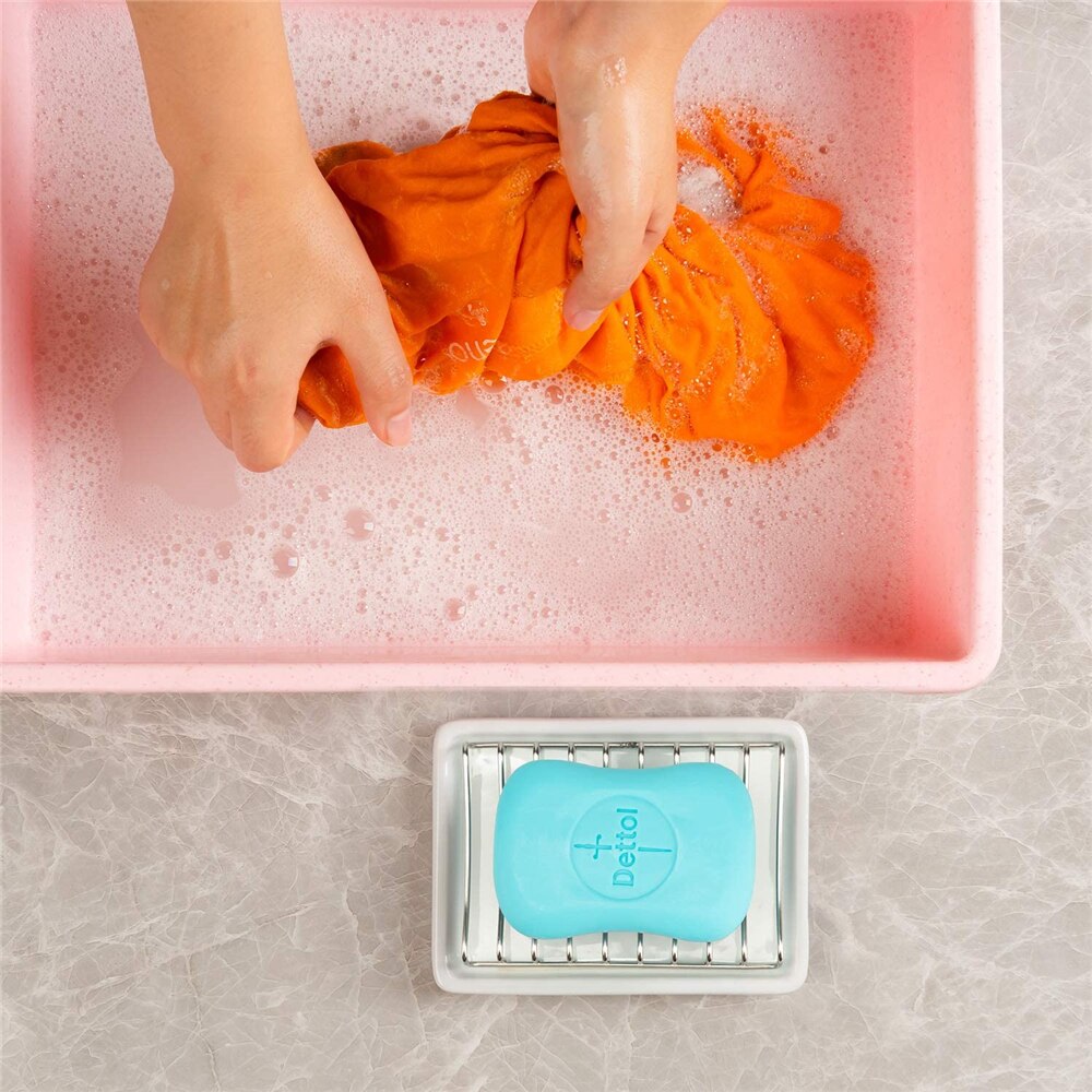 Keramische Zeepschaal Rvs Zeep Bar Houder Voor Badkamer En Douche Dubbele Laag Aftappen Zeepkist