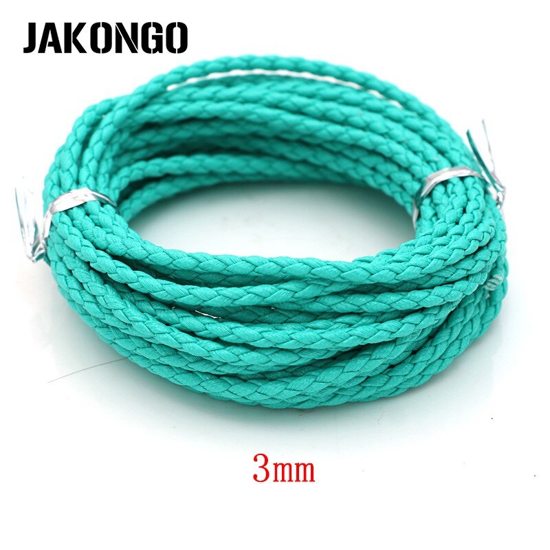 Jakongo 3mm rund flettet lædersnor til armbånd halskæde reb til smykkefremstilling diy tråd tilbehør 5m/ lot