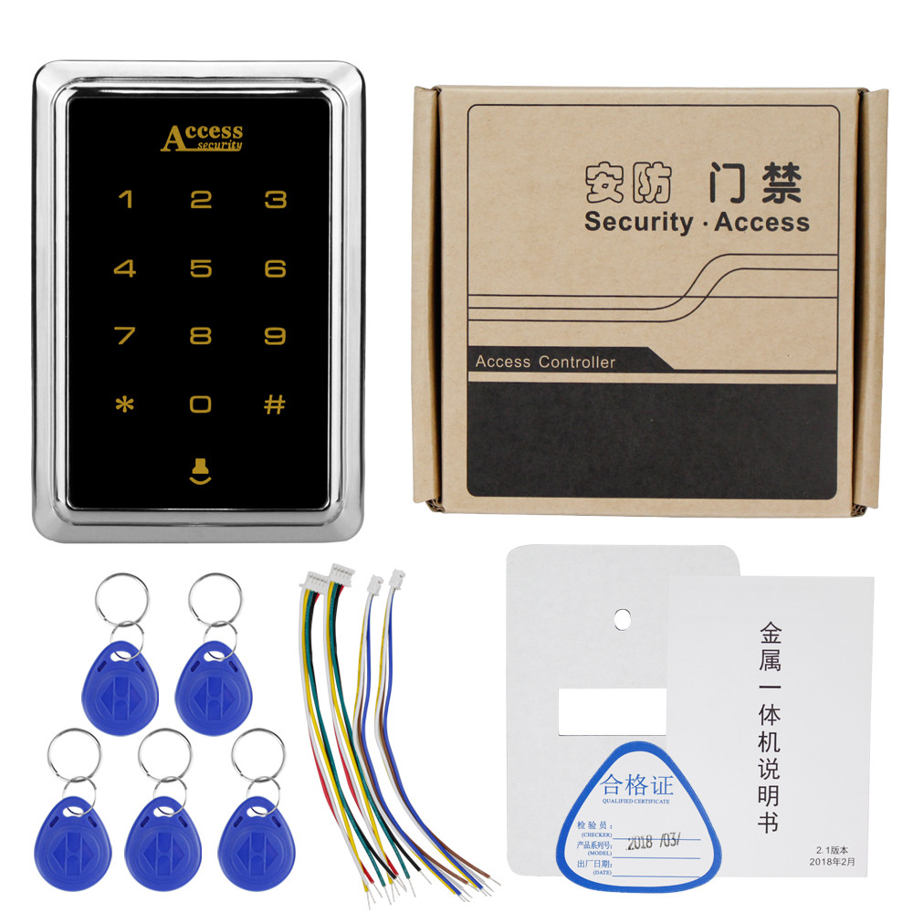 IP55 Waterproof Metal RFID 125KHz Standalone Access Control Keypad with Touch Screen Panel + 10pcs RFID Keyfobs