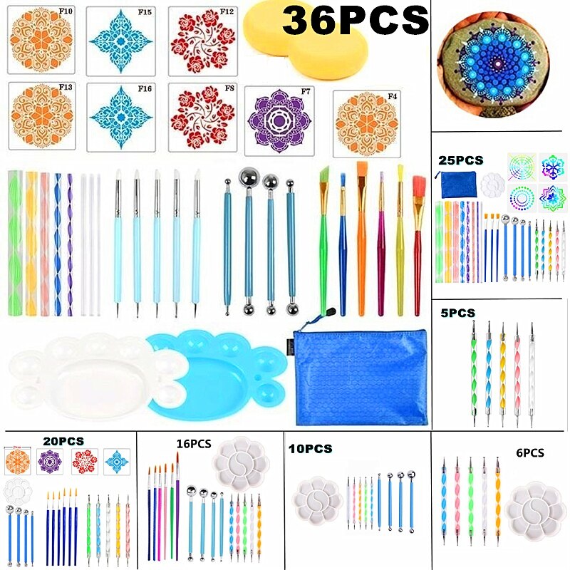 Juego de mandalas profesionales para pintar rocas, Kit de plantillas de puntos para pintura de Mandala, 36/25/20/10/6/5 unids/set