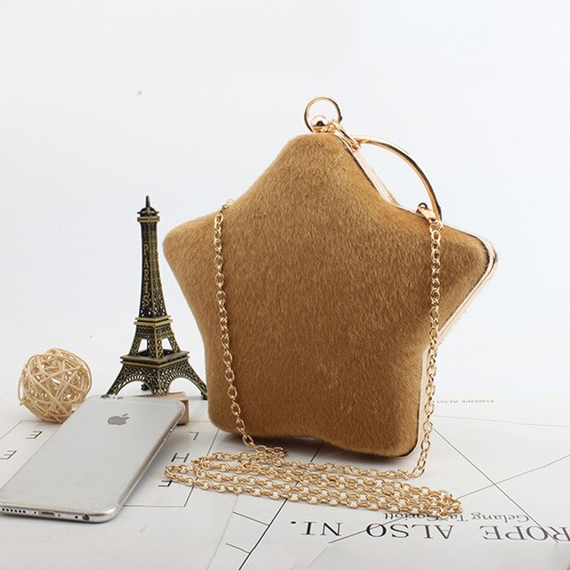 Mulheres 2019 Moda Saco de Noite Das Senhoras de Veludo Anel de Dedo Cutch Bolsa bolsa Bolsa de Ombro Cadeia de Sacos de Festa de Casamento da Forma da Estrela: gold