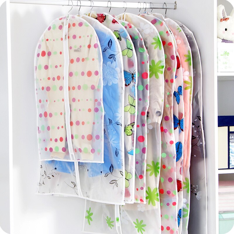 Beautiful flowers Translucent Dot PEVA Clothes Storage Bags Dust Cover Clothes Washable Tidy For Suit Jacket Jacket