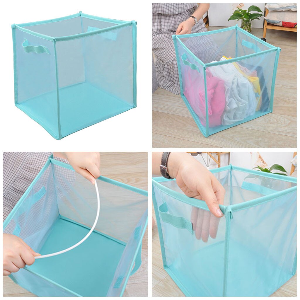 Net Cloth Hanger Storage Basket Collapsible With Carry Handle Dirty Clothes Free Standing Folding Laundry Hamper Bag