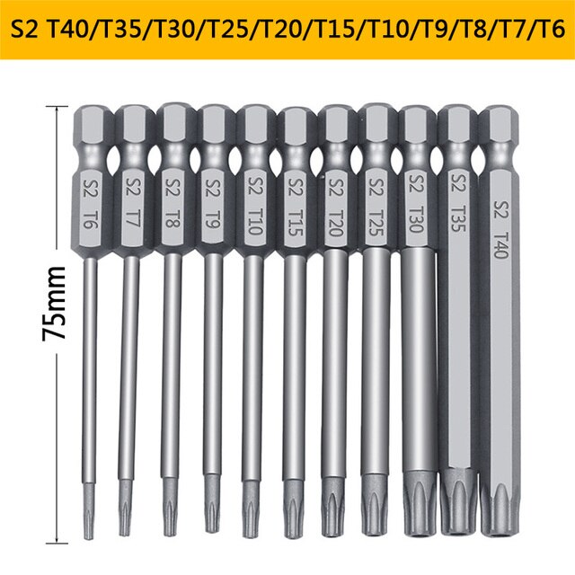 11pcs 12pcs Security Bit Set Tamper Proof Screwdriver Drill Bit Screw Driver Bits Torx Flat Head 1/4&quot; Hex Driver Bits Original: 11pcs 75mm