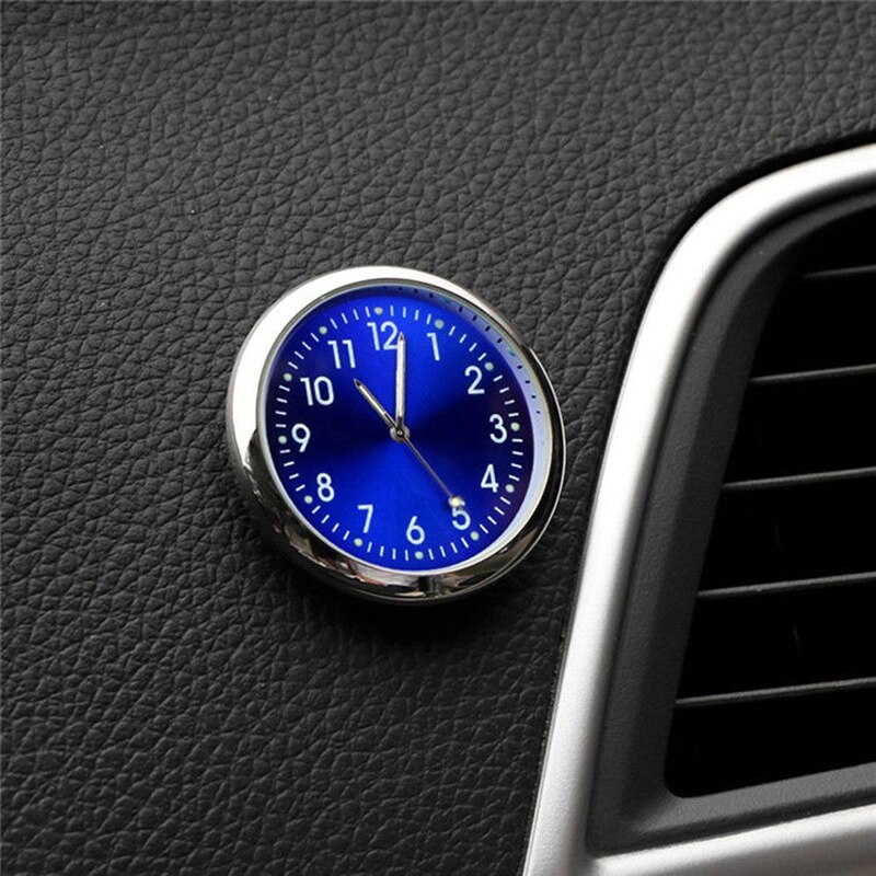 Mini bil stick-on ur lomme kvarts ur bil dekorative lysende analoge ur med selvklæbende til bilbåd dekoration: Blå