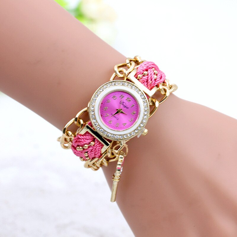 Hand Geweven Ketting Ring Armband Armband Horloge Sleutel Hanger Diamanten Horloge Dames Mode Horloge