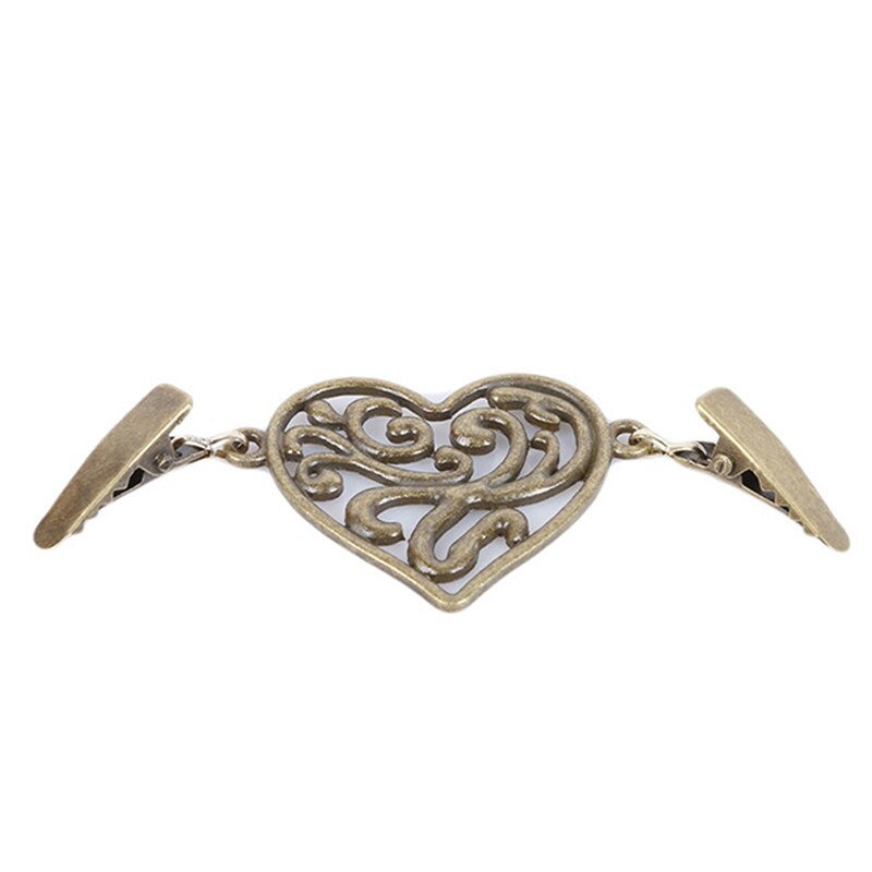 Women Vintage Cardigan Sweater Blouse Pin Shawl Brooch Clips Shirt Collar Duck Clip Winter Scarf Clasps Charm Accessories: heart Bronze