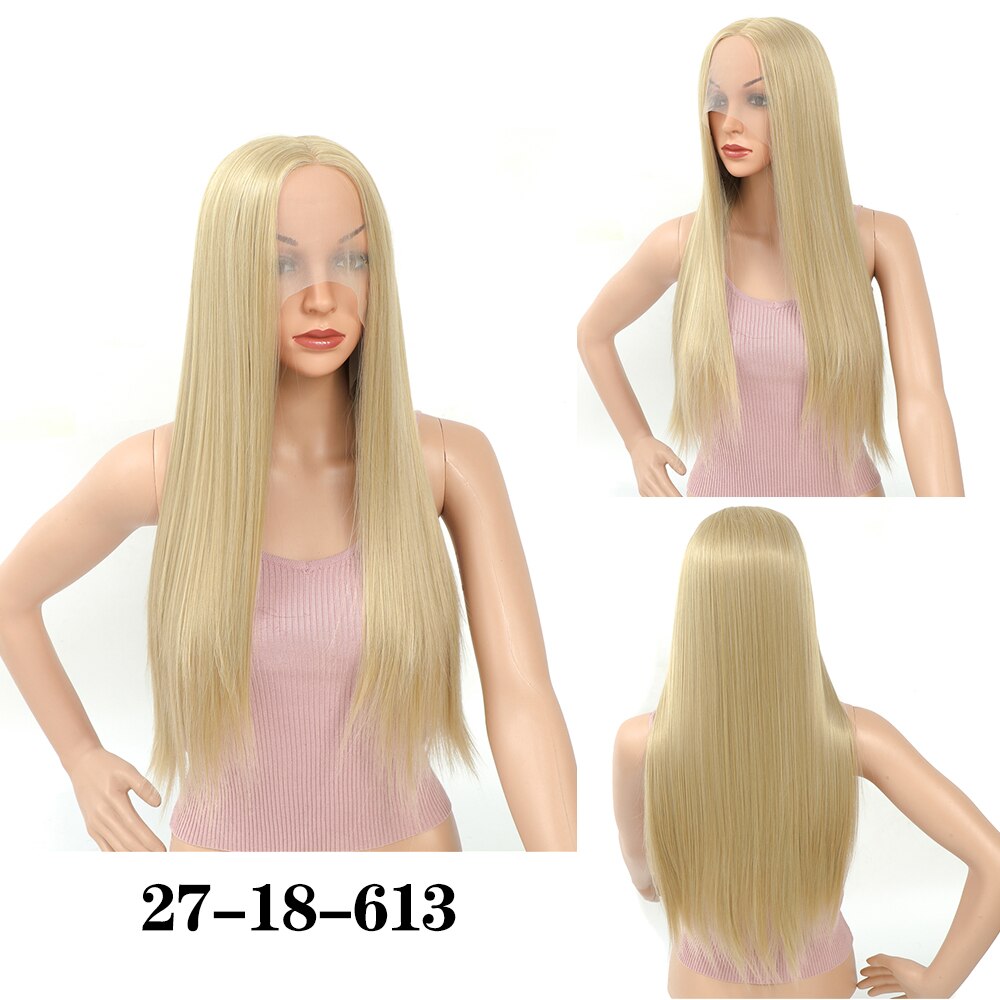 Aimemei-peluca con malla frontal sintética para mujer, pelo largo y liso de fibra de alta temperatura, color negro: 27-18-613