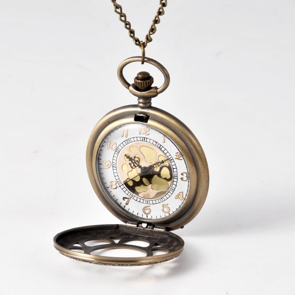 Golden Quartz Pocket Watch Pocket Watch Chain Antique Hollow Greek Numerals Surround Hollow Perspective