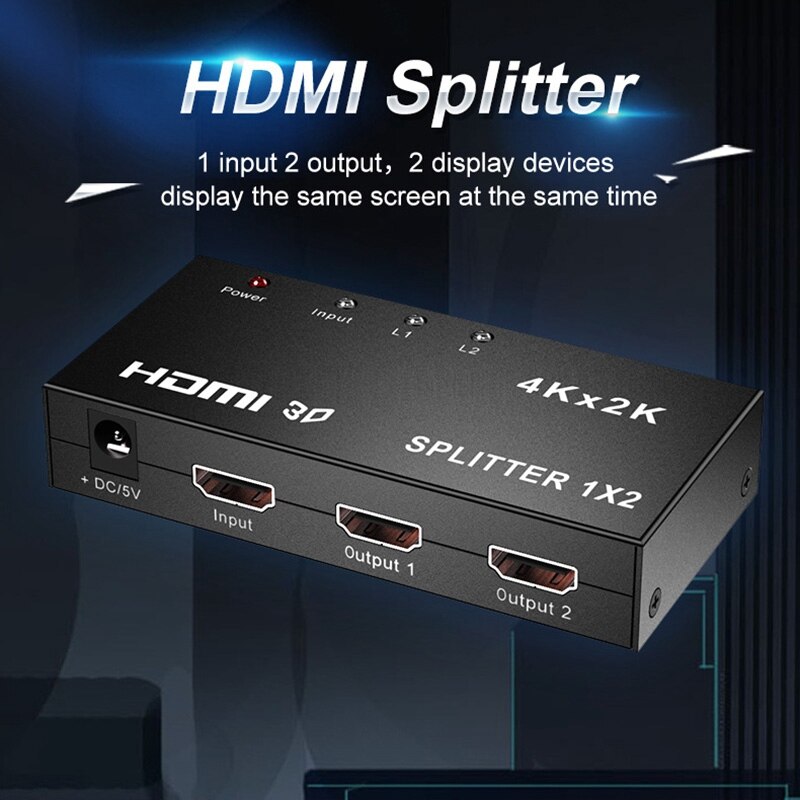 HDMI Splitter 1 en 2 salida HDMI V1.4 compatible 4K con resolución Full HD 1080P 3D para reproductor de DVD, portátil, HDTV, pantalla, enchufe de EE. UU.