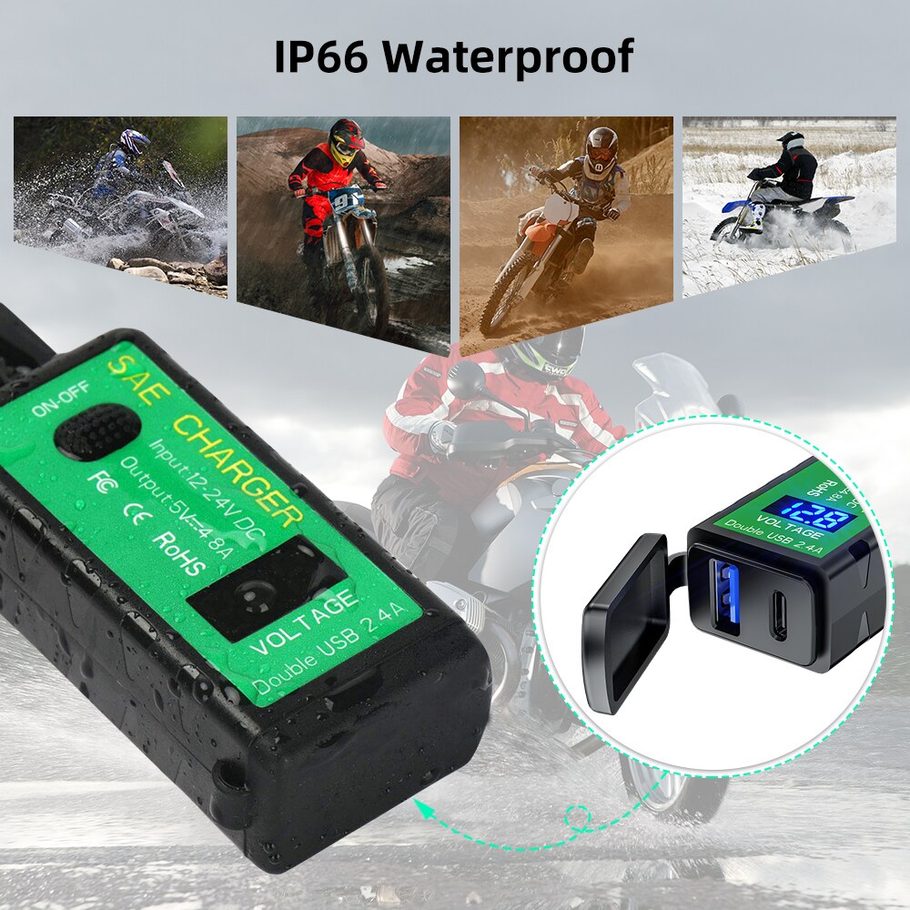 Deelife-cargador USB de 12v para motocicleta, conector SAE de 12V, resistente al agua, con puerto tipo C de carga QC 3,0, accesorio para moto