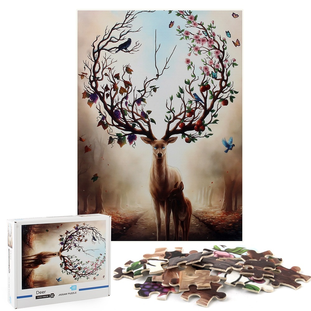 Jigsaw Puzzles 1000 Piece Puzzles for Adult Kids Educational Intellectual Decompressing Fun Family Game-Deer