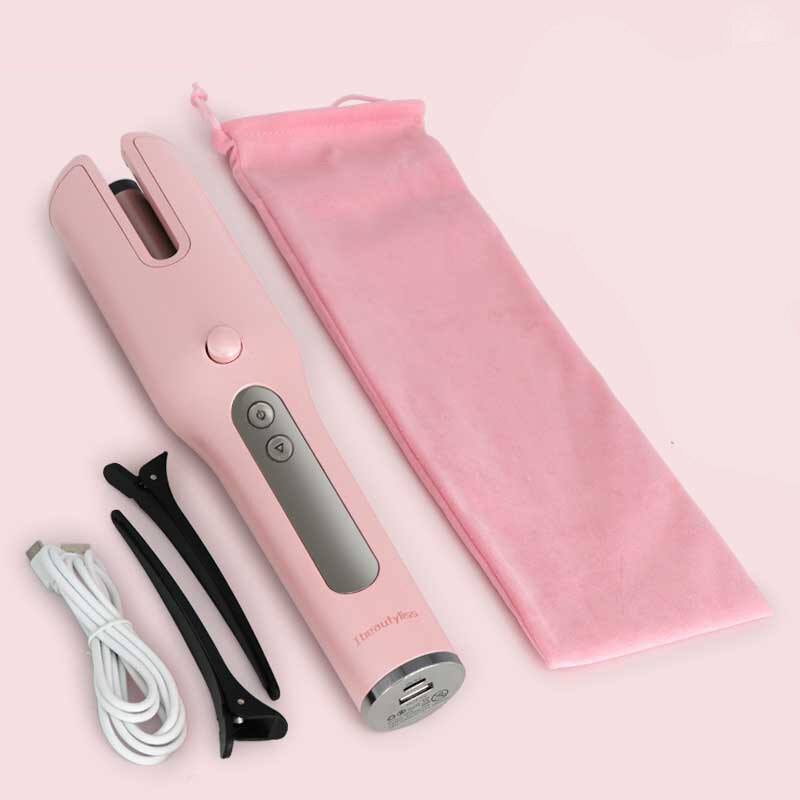 Bigoudi en céramique pour les cheveux, fer à friser, sans fil, appareil de bouclage automatique sans fil, Rechargeable par USB: Pink