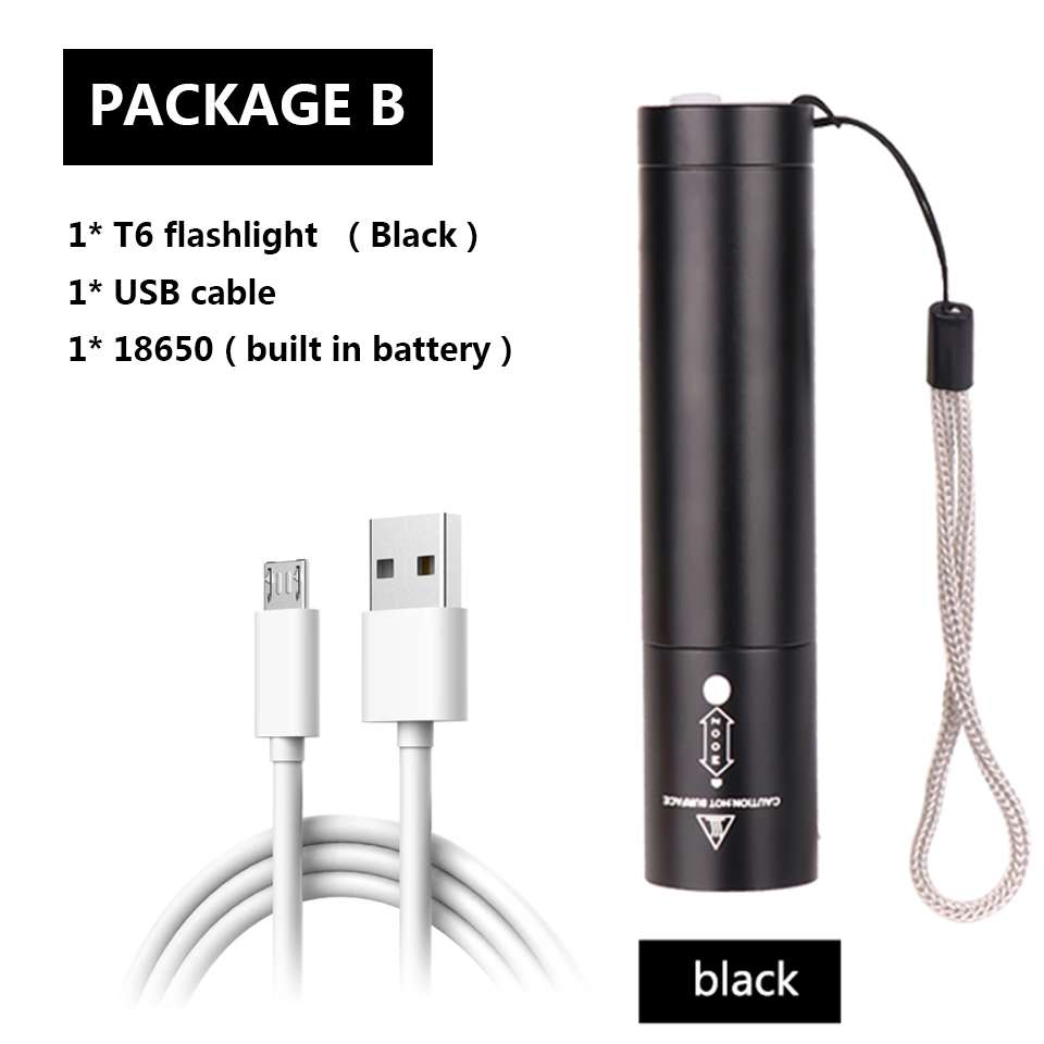 8000 Lumen z94 XM-T6 Power bank LED Zaklamp Zaklamp 3 modes schakelaar zoom lens ingebouwde oplaadbare batterij voor camping: Package B