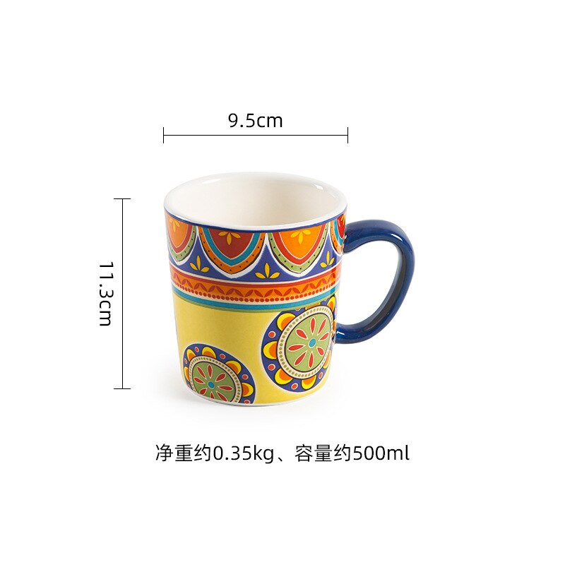 Série latine bols à salade en céramique créatifs, plats occidentaux peints à la main, bols à riz maison sous glaçure, ensemble d'assiettes à nouilles: 500ml mug