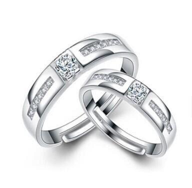 Zirkon Einstellbare silber farbe Paar Hochzeit Ringe für Frauen und Männlichen Strass Engagement Ring für Paar