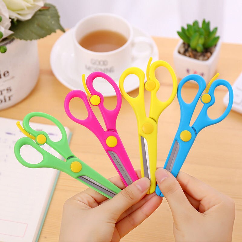 JTSIP Safety Round Head Plastic Scissors Student Paper Cutting Scissors Mini Plastic Craft Scissors School Supplies For Kids