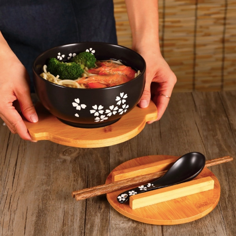 Japansk stil risnudelskål med låg ske spisepind køkken service keramisk salat suppeskål madbeholder spisestel