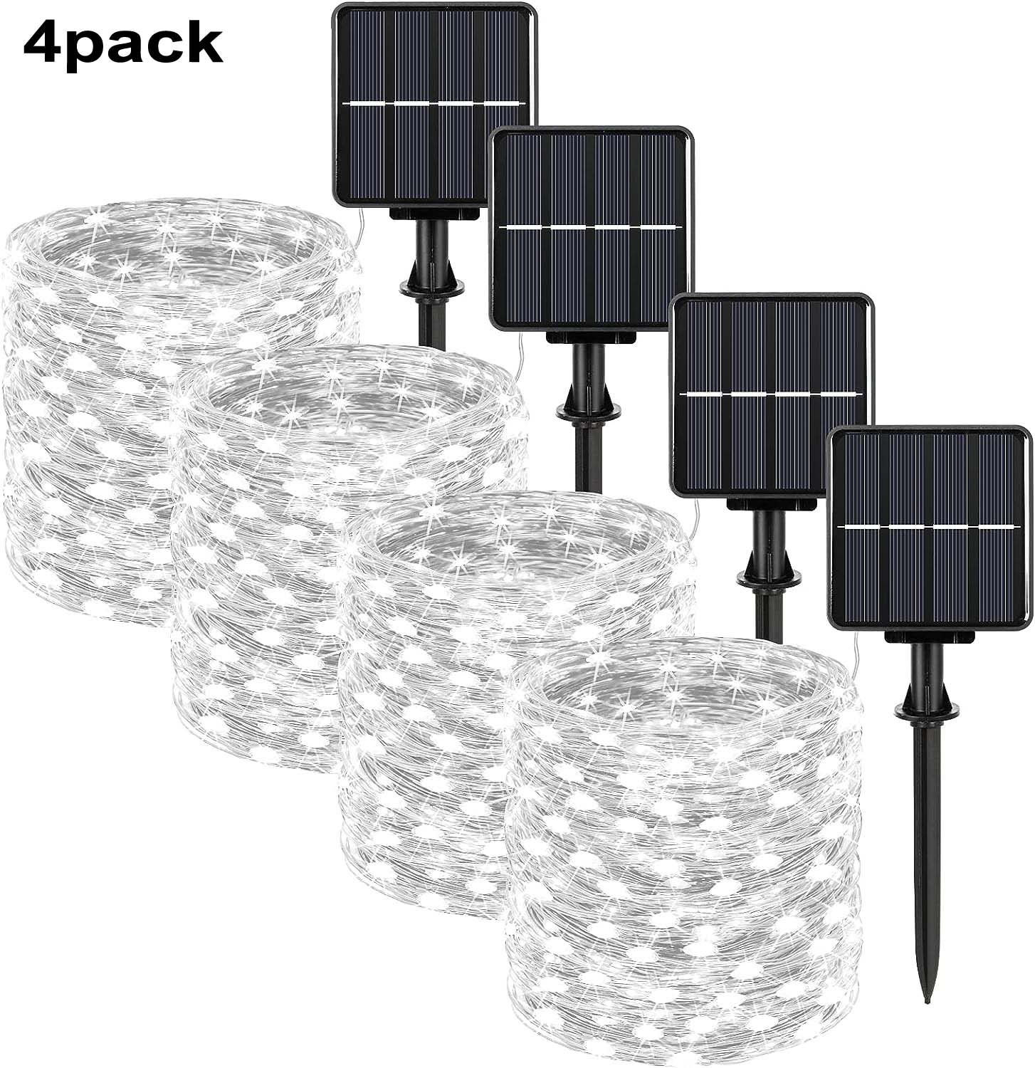 Pack of 4 Solar Fairy Lights Outdoor 400LED Fairy Lights Outdoor 8 Modes Copper Wire IP65 Warterproof for GardenPatio Yard Party: pink / 21-30W