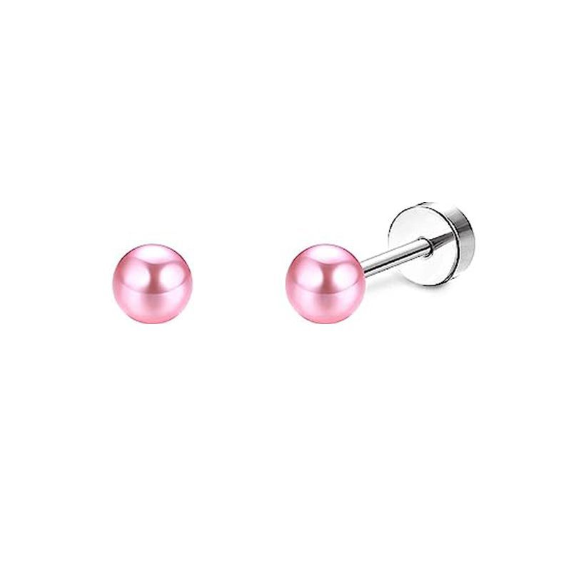 2PCS/Set Stainless Steel Heart Moon Earbone Stud Screw Ball Stud Earrings for Women Ear Tragus Cartilage Body Piercing: Rhodium Plated