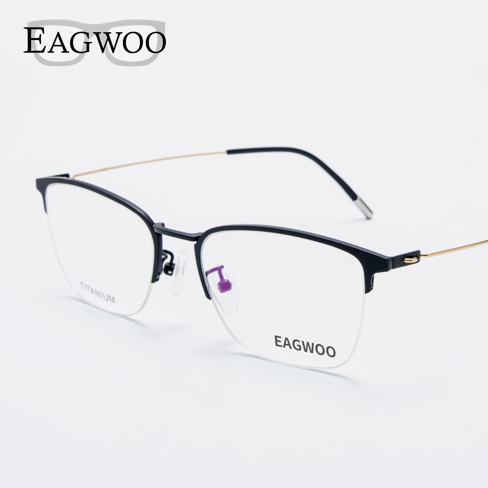 Eagwoo Titanium Eyeglasses Half Rim Optical Frame Prescription Spectacle Wire Temple Glasses Men Slim Light Eye glasses 5201
