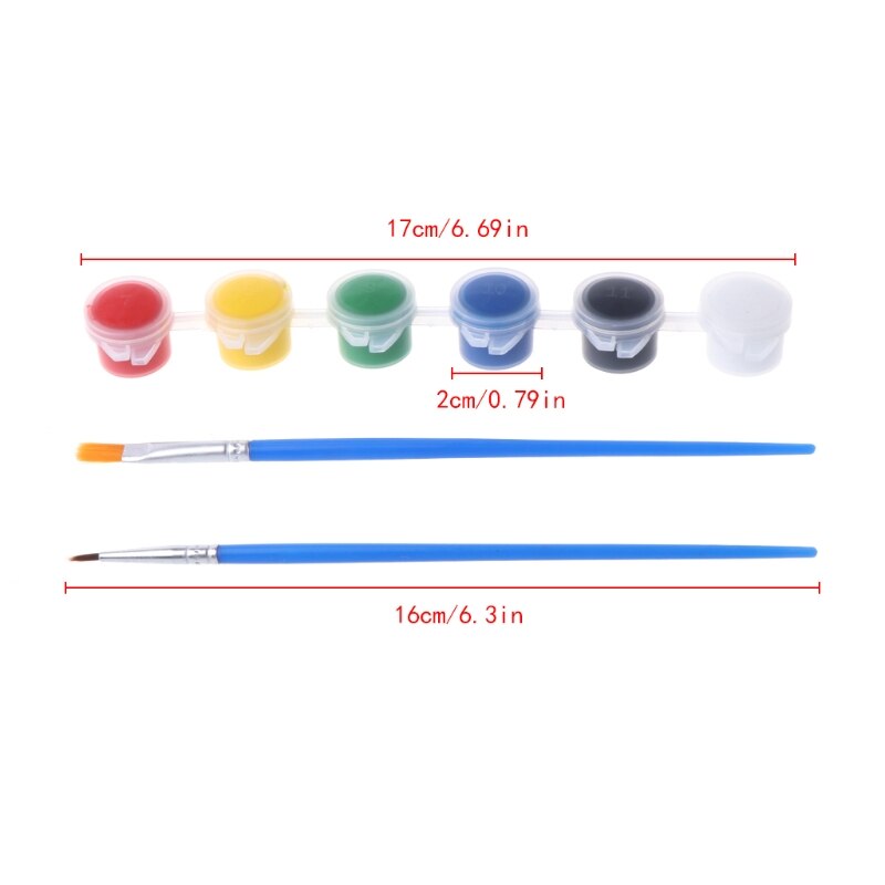 6 Colors Acrylic Paints w/ 2 Brushes Nail Art Wall Oil Painting Tools Art Supply 203B