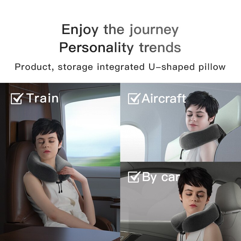 CHECA GOODS-Cojín cervical para viajes, collarín con relleno de espuma con memoria, almohada de descanso en forma de U para el cuello con funda lavable y transpirable, perfecto para el avión