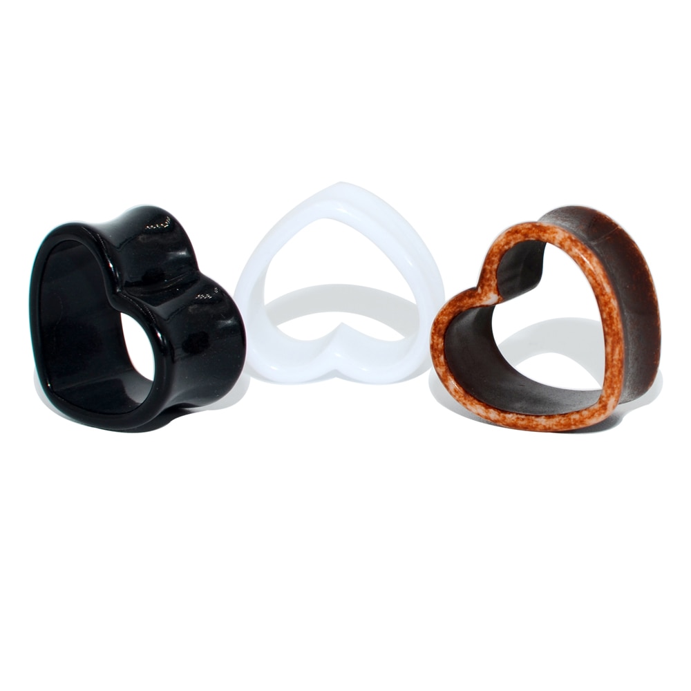 Paar Acryl Ear Plug Liefde Hart Tunnels Piercing Wit & Zwart & Bruin Flesh Tunnel Plug Body Piercing Brancard Expander oor Gauge