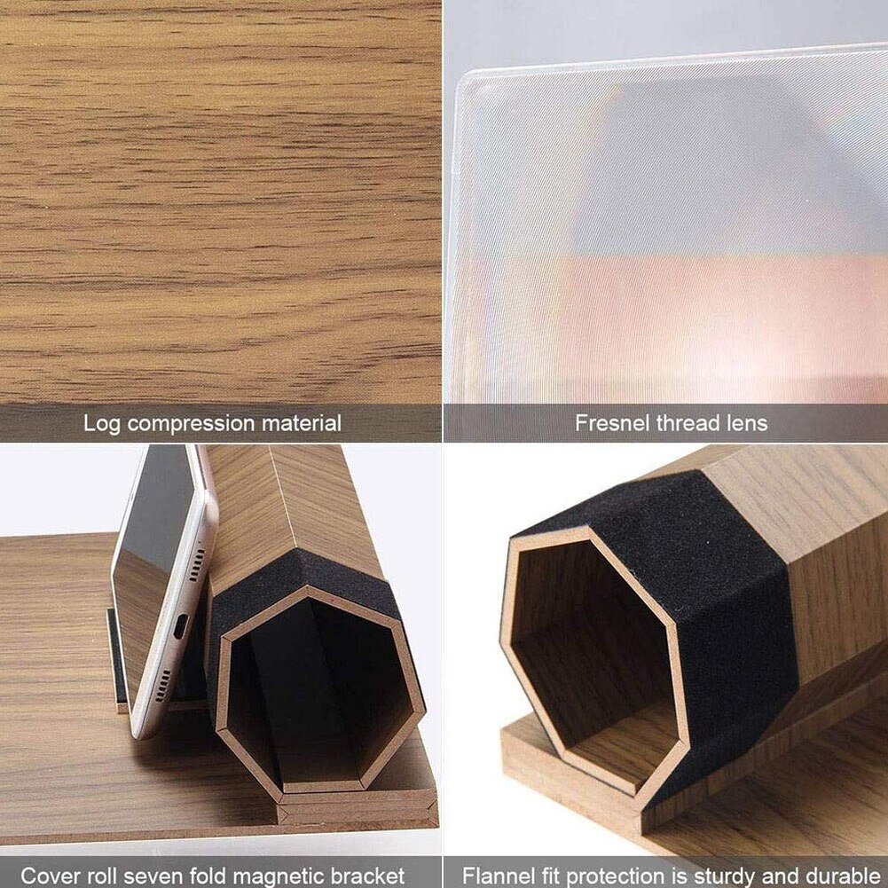 12Inch HD Screen Magnifier Wood Grain Foldable Phone Screen for Watching Movie Videos JLRL88