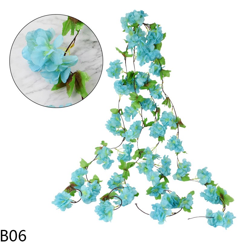 230cm wiśnia kwitnący kwiat winorośli sztuczne kwiaty Sakura girlanda Rattan na łuk ślubny strona główna ozdoba robić powieszenia na ścianie bluszcz: B06