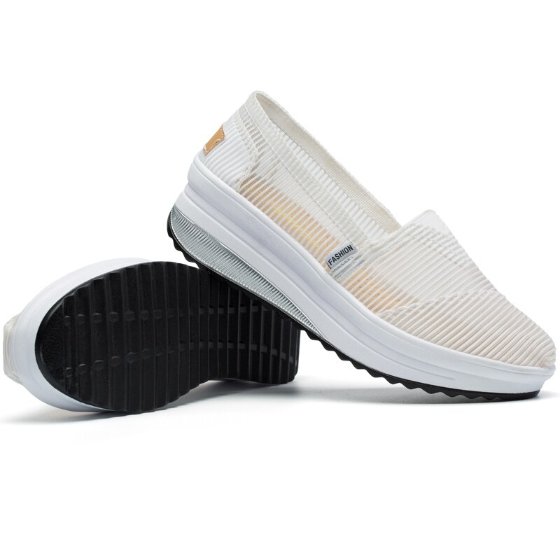 Minike Shoes Spring Sneakers Female Super Breathable Shoes Fitness Slip On Height Increasing Mesh Walking Zapatillas Mujer Shoe