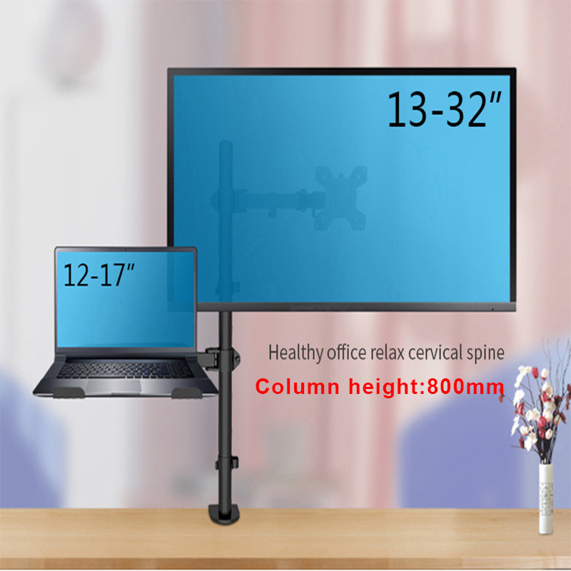 M077 Dual Lcd Monitor Desk Mount Stand Met Extra Laptop Tray Voor Laptop Notebook Tot 17 "En Scherm tot 32" Hoogte 800Mm