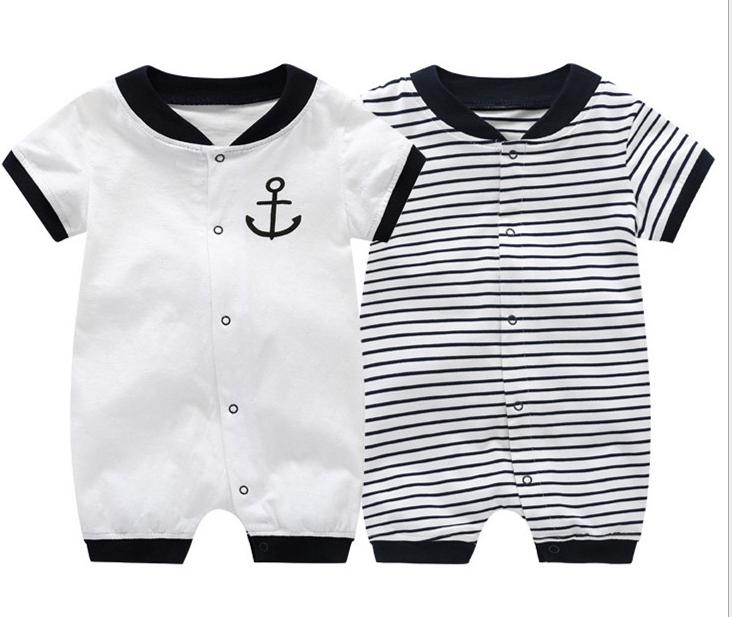 Bebê menino da marinha macacão gola coberta botão roupas de bebê marinheiro listrado crianças macacões de manga curta crianças macacão