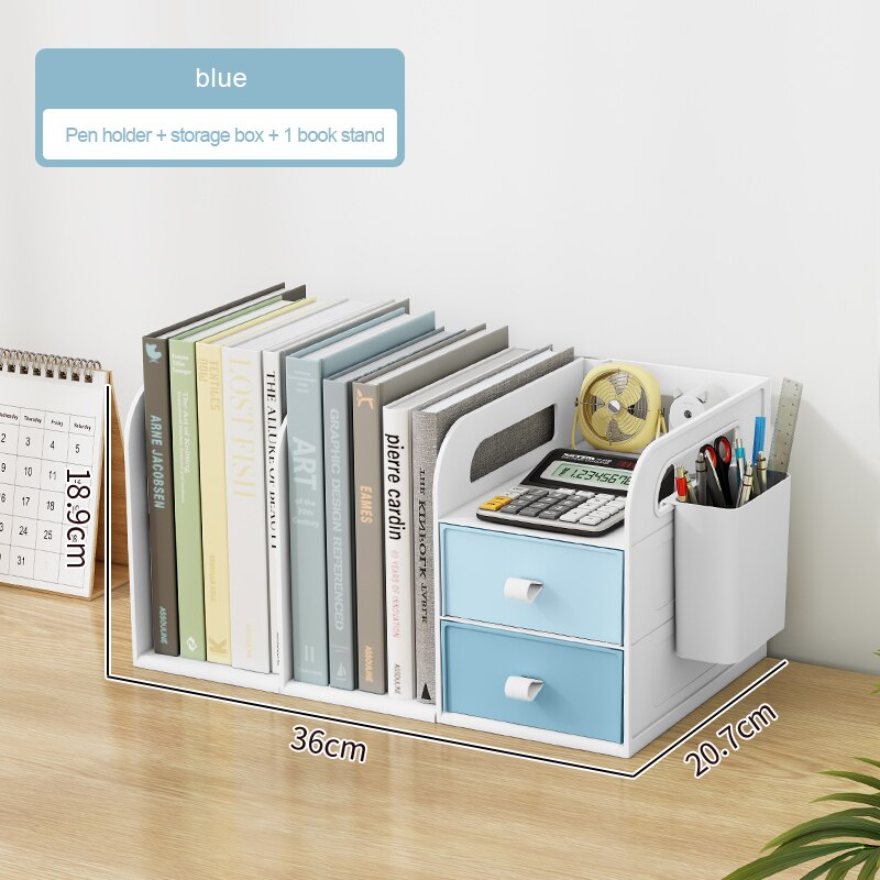 HCKG Bookshelf Folder Storage Box on The Desk Simple File Rack Pen Holder Book Stand Office Organize Desktop Rack Desk Organizer: blue 2 book stand