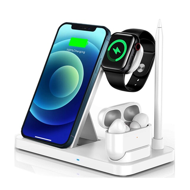 4 in 1 Drahtlose Ladegerät Qi für iPhone 12 11 XS XR XS Max 8 Für Apfel Uhr 6 5 4 3 2 Airpods Profi 10W Schnelle Ladung Dock Bahnhof: 4 in 1 Weiß