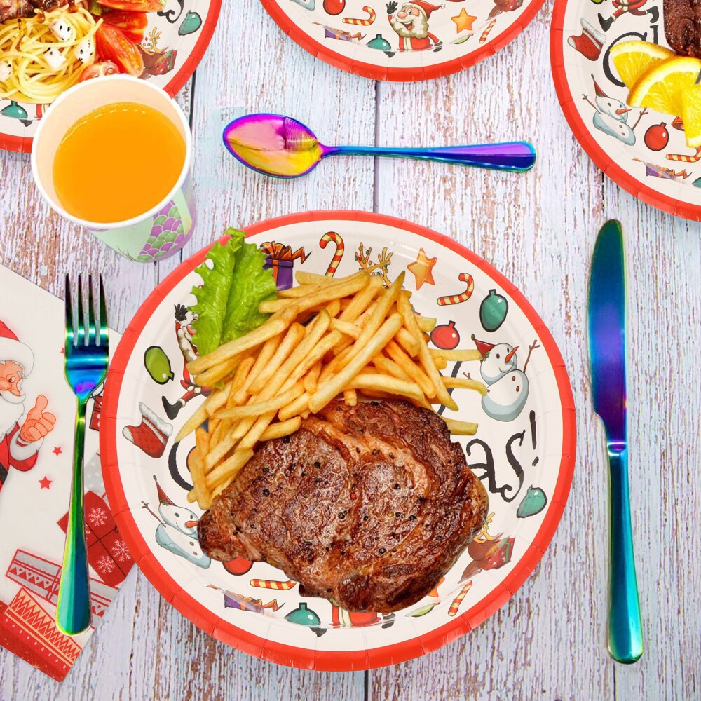 1 Set Paper Plate Christmas Plates Party Tissue Dinnerware Set Party Supplies