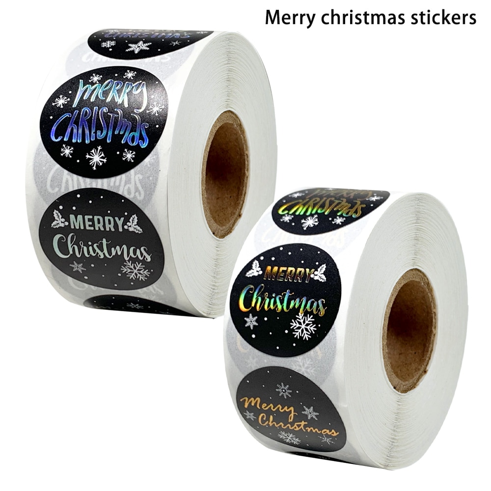 500 Pcs/Roll Merry Christmas Stickers Seal Labels Gold Silver 1 Inch Round Stickers For Handmade Sticker Card Box Package Labels