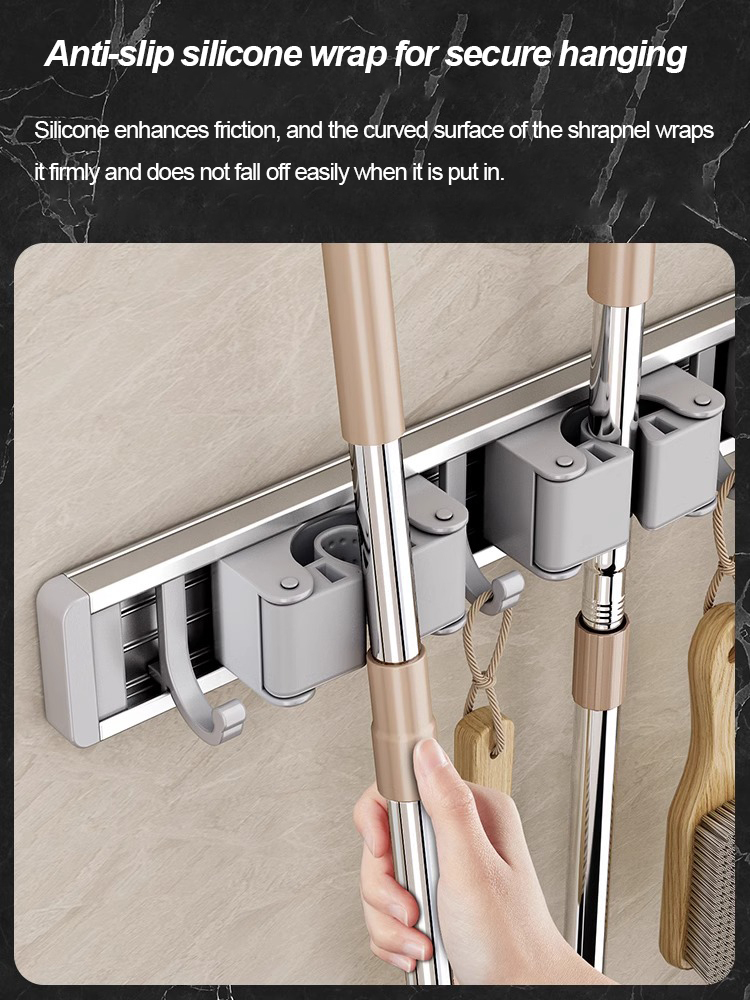 Mop en Bezem Organizer Mop Houder Rack Mop Houder Wandmontage Sterke Bezem Mop Houder Zelf Met 5-Haken Organisatoren Hang Bezem