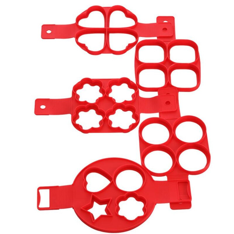 Stampo per uova in silicone rosso antiaderente Flip in 'fantastica forma in silicone per pancake squillare uovo creatore il giro quadrato cuore stella