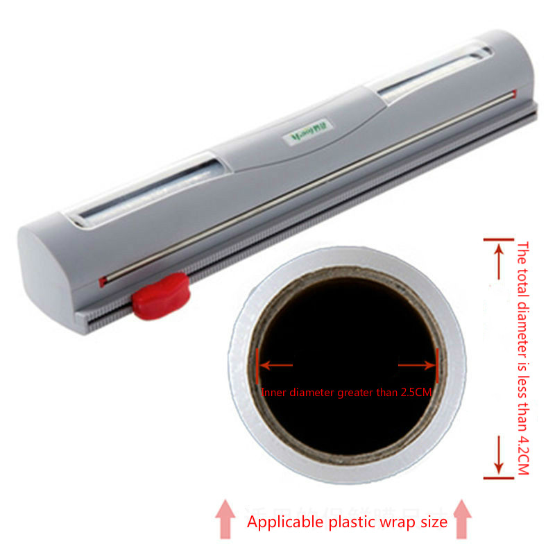 Food Wrap Dispenser/Cutter, Kitchen Tool Foil Cling Film Wrap Dispenser Plastic Sharp Cutter Storage Holder: gray