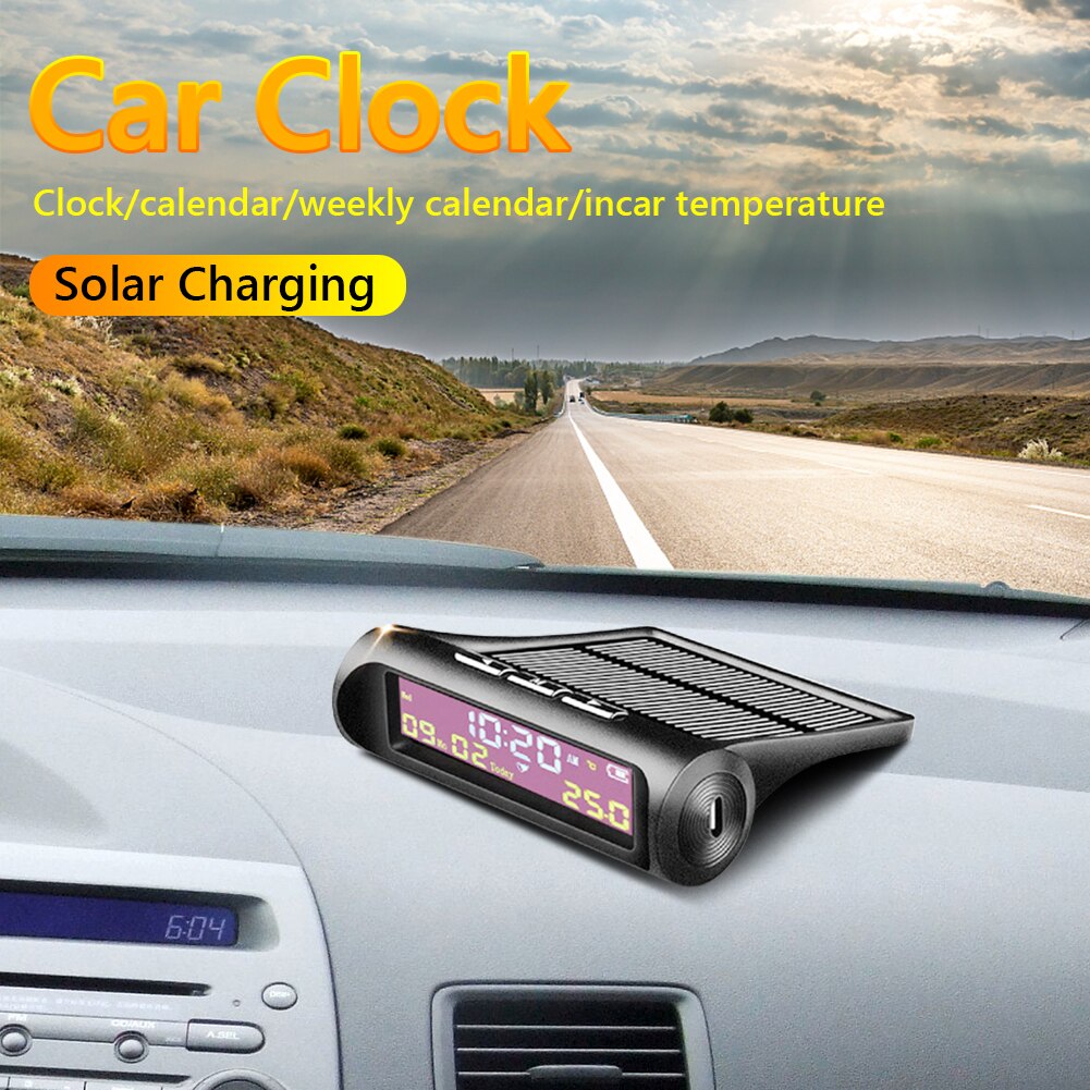 TPMS Look Solar Car Digital Clock with LCD Time Date In-Car Temperature Display Auto Interior Accessories