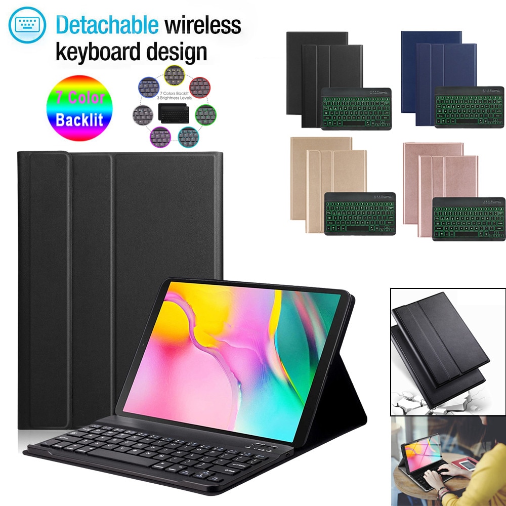35 @ Keyboard Cover Backlit Toetsenbord Case Voor Samsung Galaxy Tab Een 10.1 T510 Cover Verwisselbare Bluetooth Toetsenbord Lederen Funda