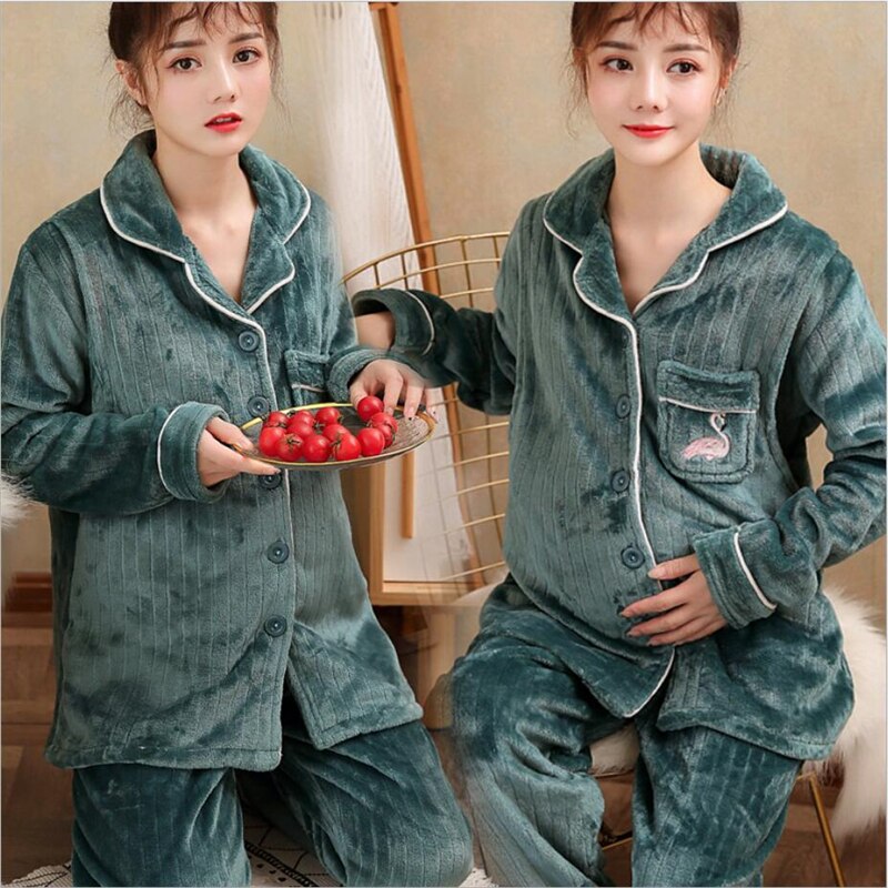 2 stuks Set Fannel Zwangere Pyjama Vrouwen Postpartum Voeden Borstvoeding Kleding set Zwangerschap Vrouwen Pyjama Night Pak: C / L