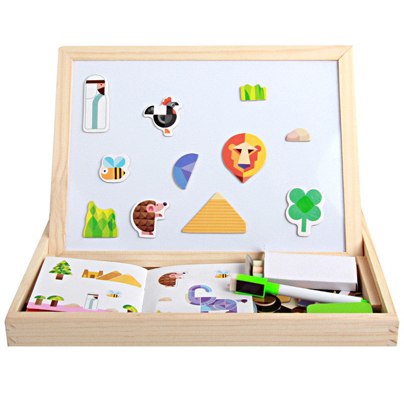 3D Wooden Magnetic Puzzle - Figures, Animals, Vehicles, Drawing Board - Educational Toy for Kids: STYLE-B