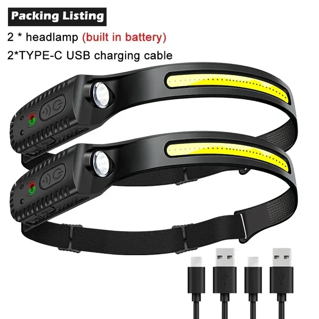 1-10 stk. led-sensorpandelampe med indbygget batteri, usb-genopladelig hovedlommelygte, pandelampe, camping, fiskeri, søgelampe: Grøn