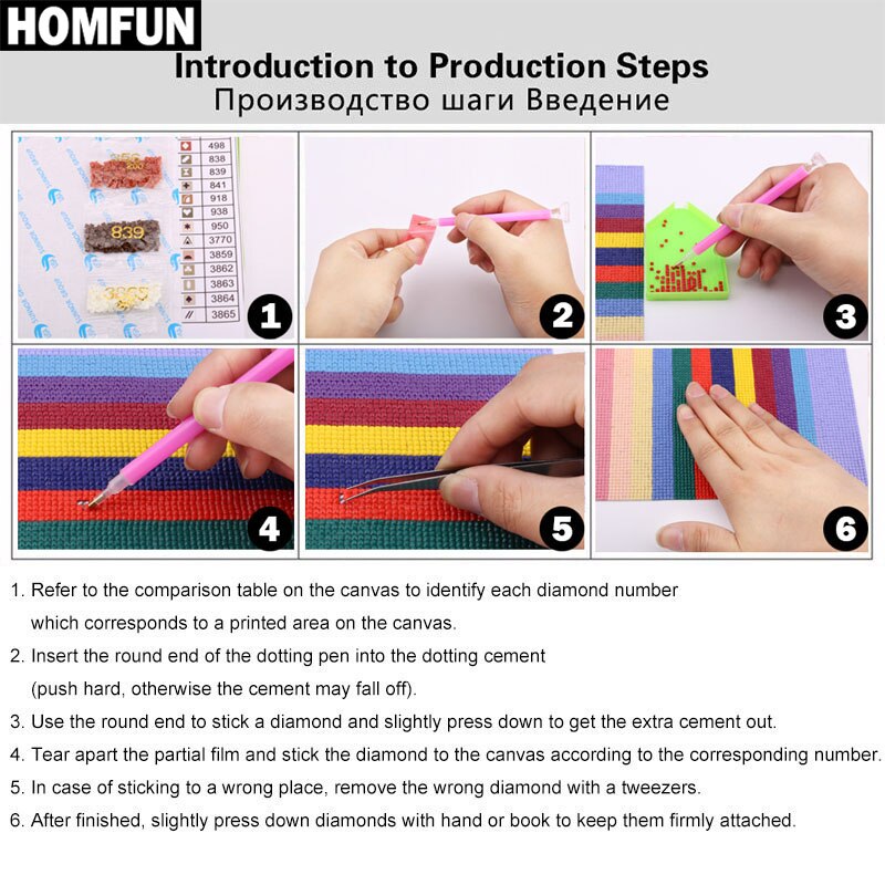 HOMFUN – peinture diamant thème "fleur de Rose", broderie complète 5D, perles rondes ou carrées, 100% points de croix, à faire soi-même, décoration d'intérieur, BK