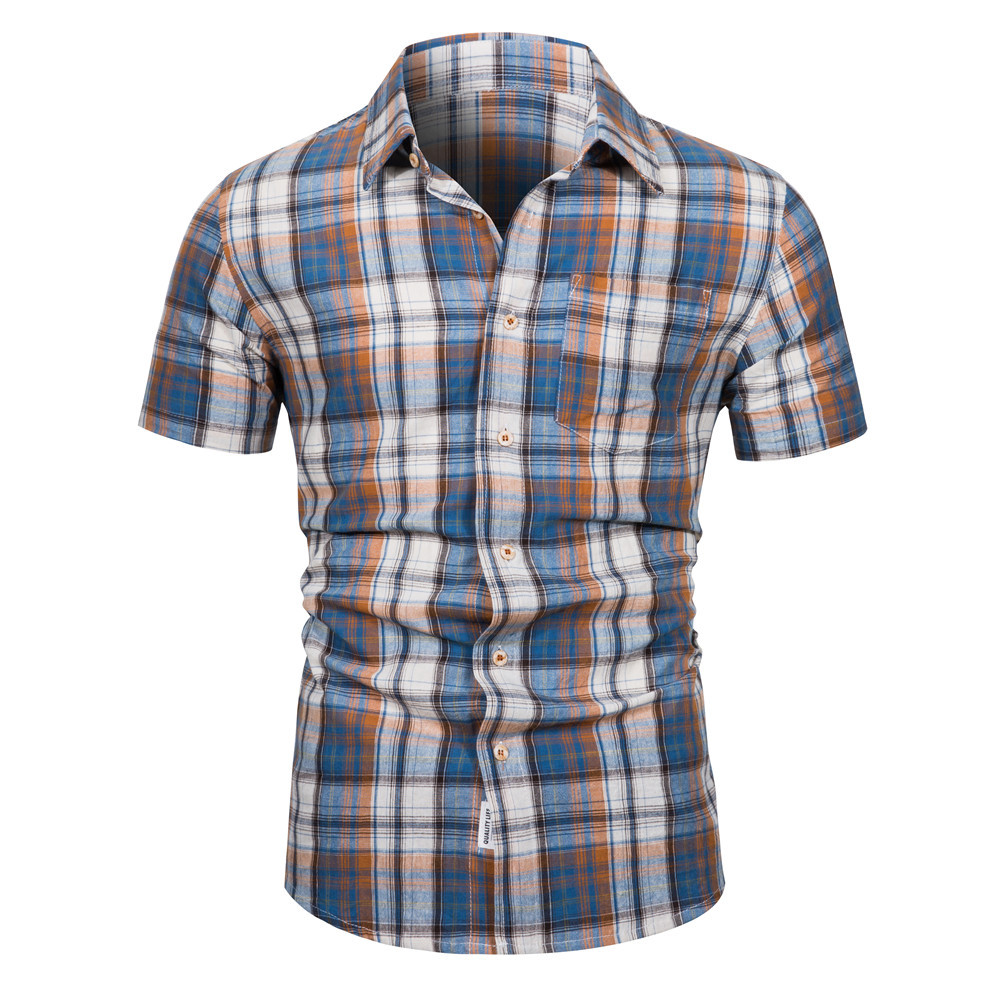 Cromoncent Camicia Uomo Estiva Maniche Corte A Quadri: Tessuto Misto Cotone E Lino, Leggera E Traspirante, Taglia M Viola E Nero