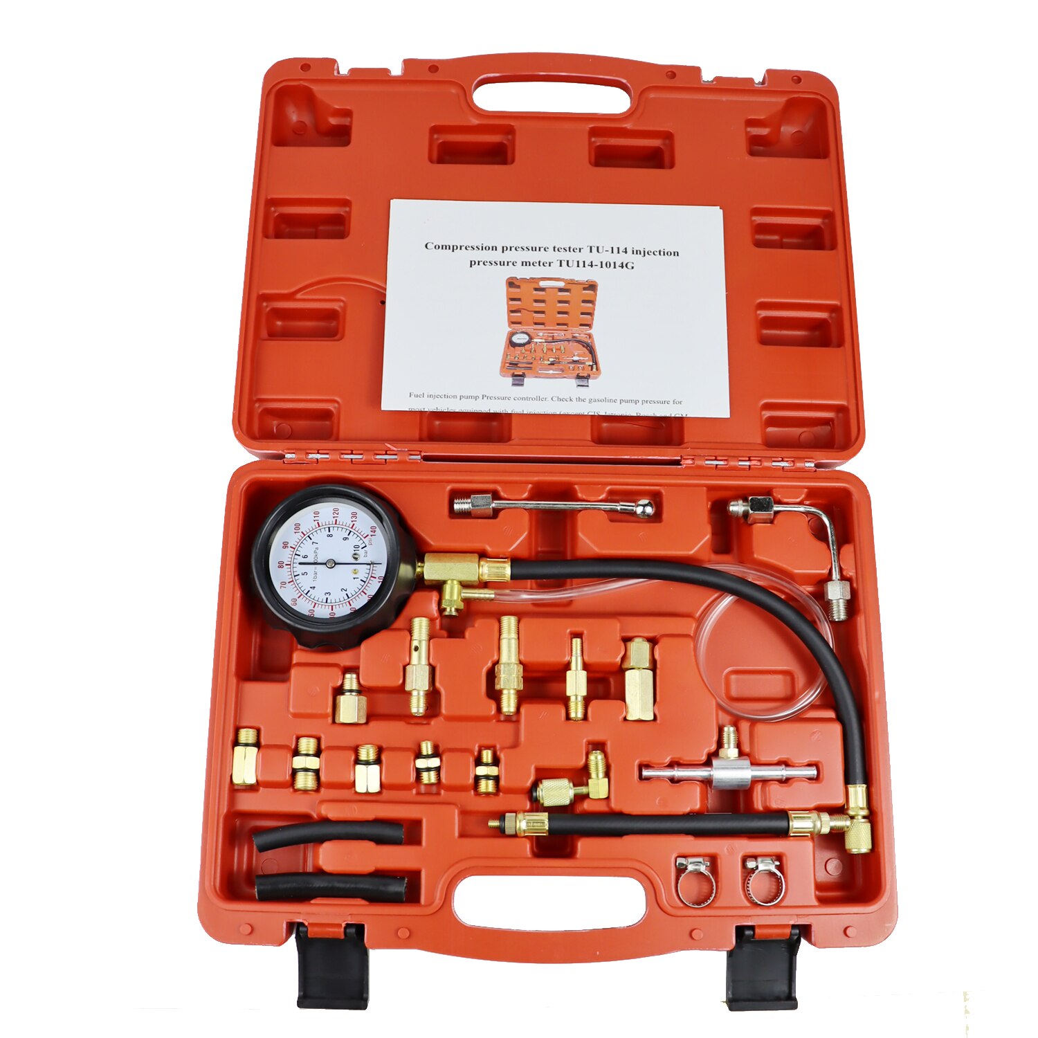 8 PCS Gasoline Engine Compression Tester Cylinder 0-300 PSI Automobile Pressure Gauge Kit with M10 M12 M14 M18 Adapter